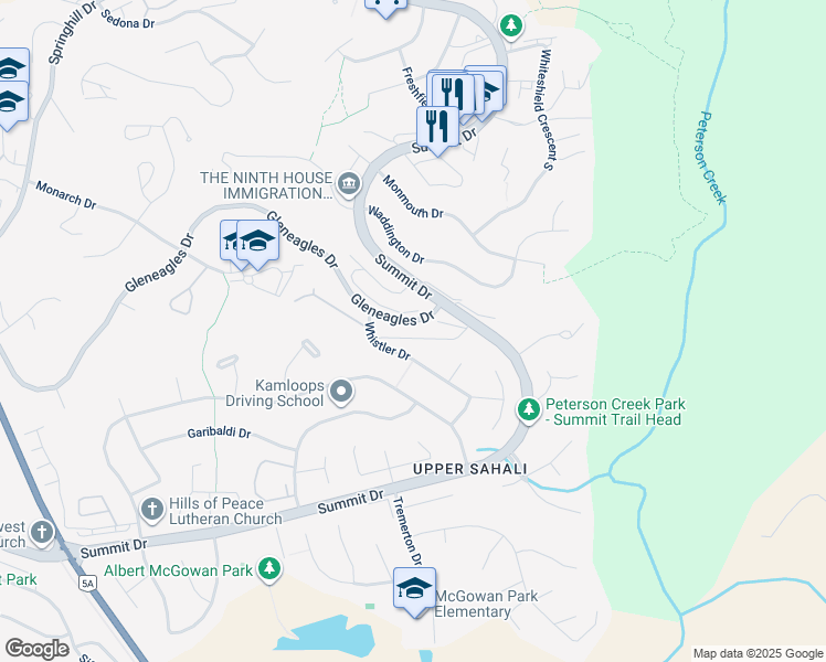 map of restaurants, bars, coffee shops, grocery stores, and more near 1810 Summit Drive in Kamloops
