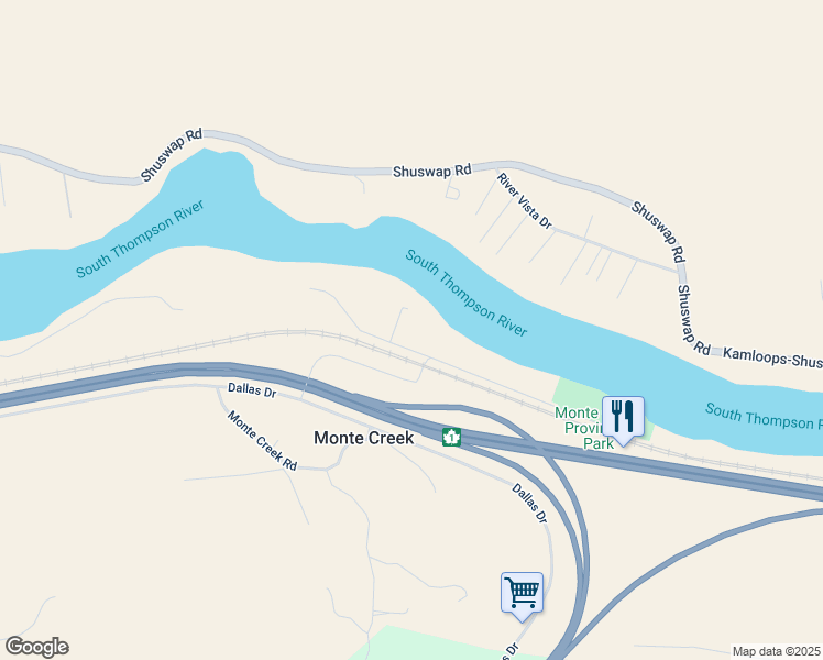 map of restaurants, bars, coffee shops, grocery stores, and more near 1701 Old Ferry Road in Monte Creek