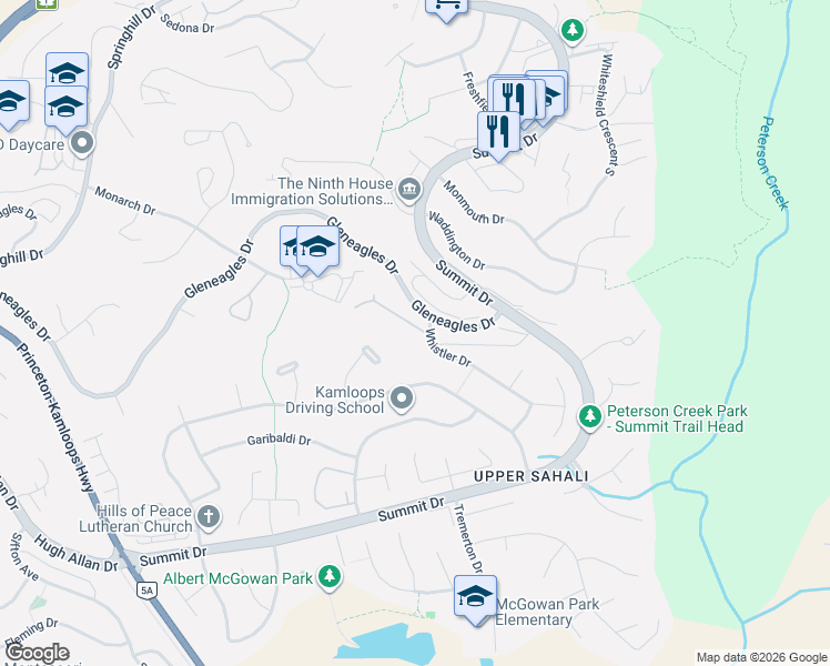 map of restaurants, bars, coffee shops, grocery stores, and more near 245 Whistler Drive in Kamloops