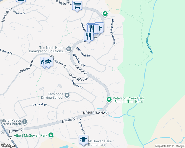 map of restaurants, bars, coffee shops, grocery stores, and more near 1795 Summit Drive in Kamloops