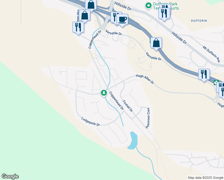 map of restaurants, bars, coffee shops, grocery stores, and more near 1711 Copperhead Drive in Kamloops