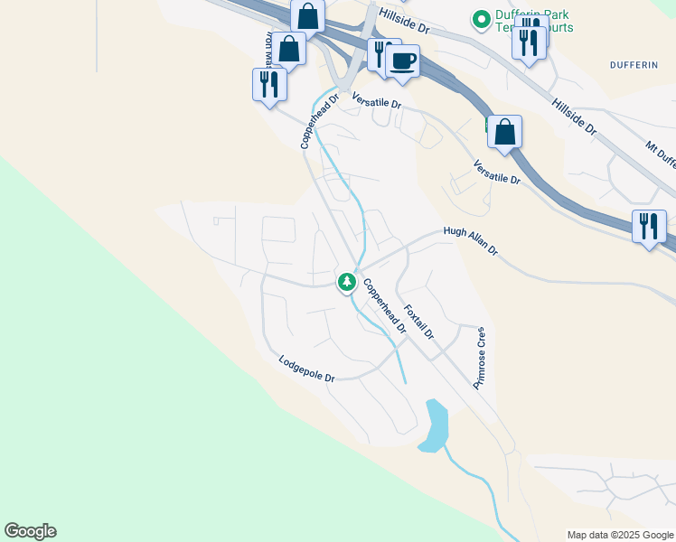 map of restaurants, bars, coffee shops, grocery stores, and more near 1900 Hugh Allan Drive in Kamloops