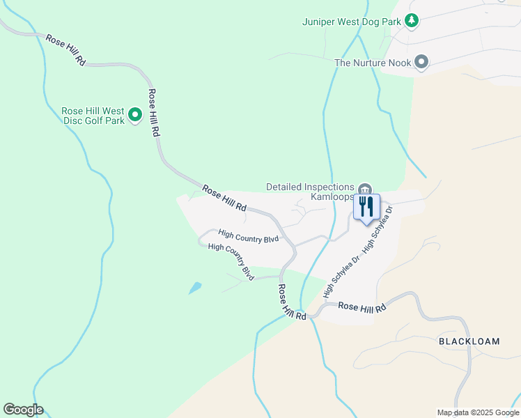 map of restaurants, bars, coffee shops, grocery stores, and more near 1440 Rose Hill Road in Kamloops