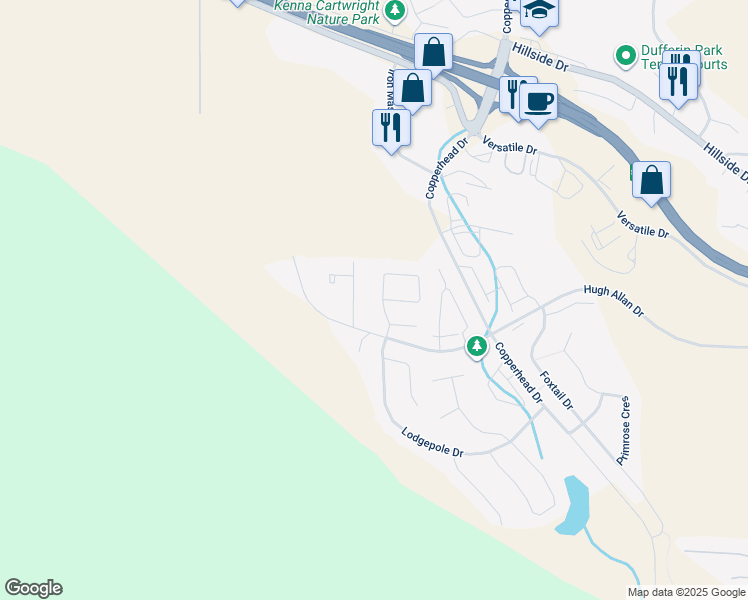 map of restaurants, bars, coffee shops, grocery stores, and more near 1750 Lodgepole Drive in Kamloops
