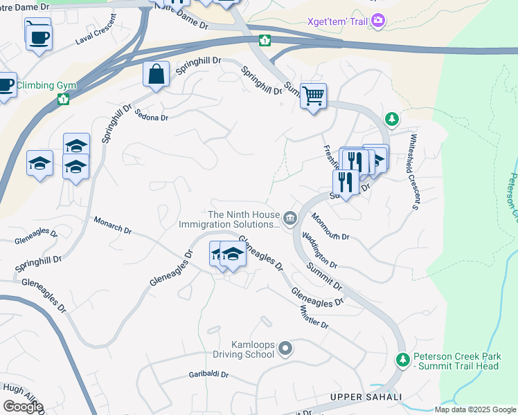 map of restaurants, bars, coffee shops, grocery stores, and more near 369 Waddington Drive in Kamloops