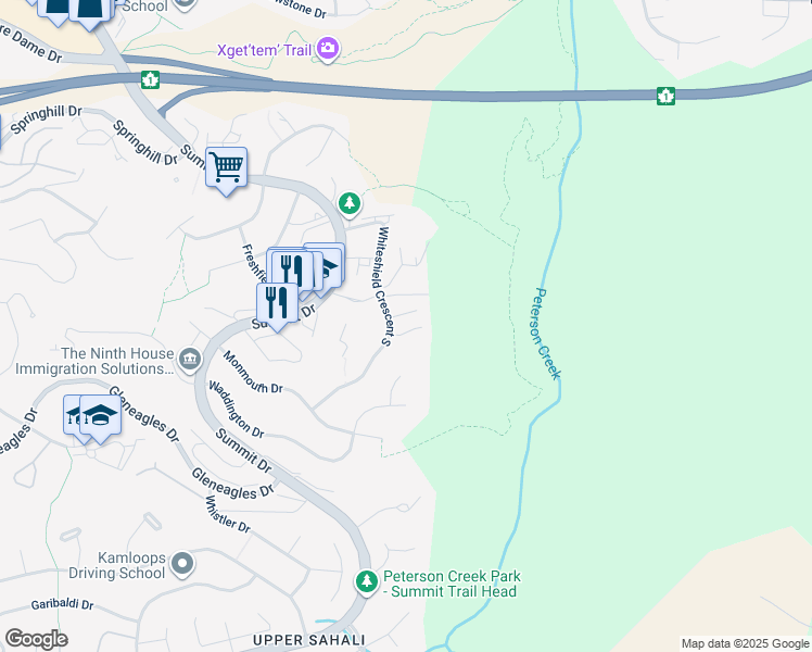 map of restaurants, bars, coffee shops, grocery stores, and more near 44 Whiteshield Crescent South in Kamloops