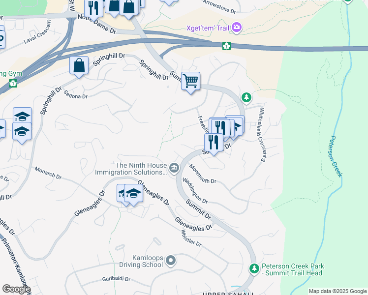 map of restaurants, bars, coffee shops, grocery stores, and more near 1570 Freshfield Road in Kamloops