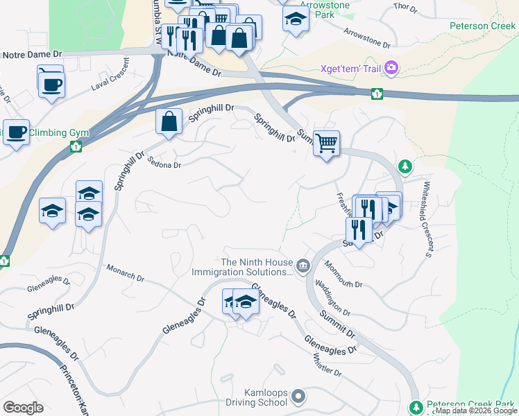 map of restaurants, bars, coffee shops, grocery stores, and more near 323 Chino Place in Kamloops