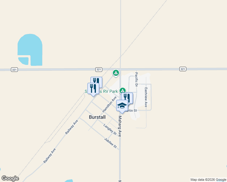 map of restaurants, bars, coffee shops, grocery stores, and more near 670 Maharg Avenue in Burstall