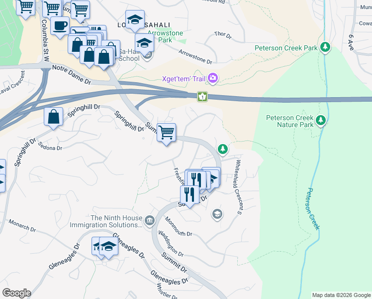 map of restaurants, bars, coffee shops, grocery stores, and more near 221 Whiteshield Crescent in Kamloops