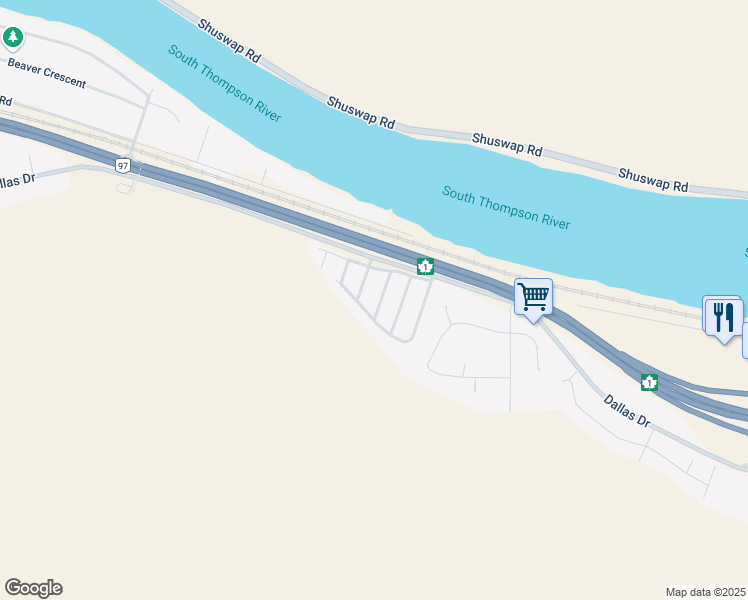 map of restaurants, bars, coffee shops, grocery stores, and more near 7155 Dallas Drive in Kamloops