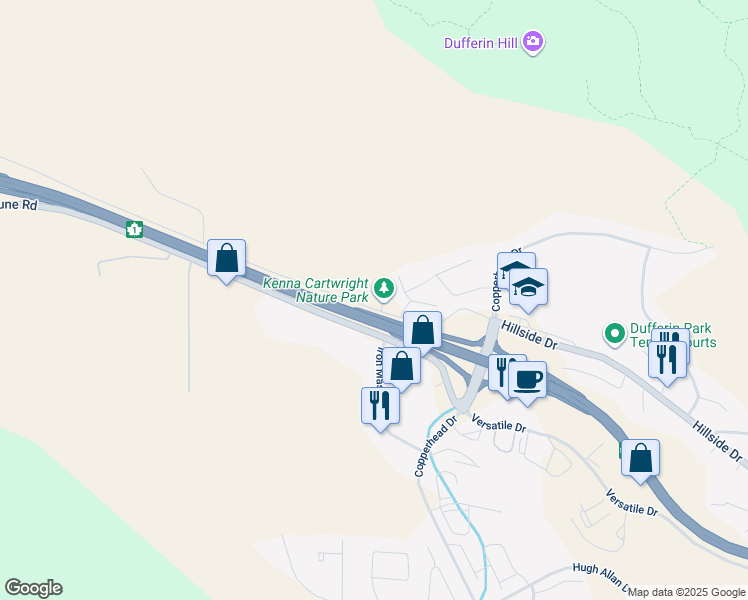 map of restaurants, bars, coffee shops, grocery stores, and more near 2000 Hillside Drive in Kamloops