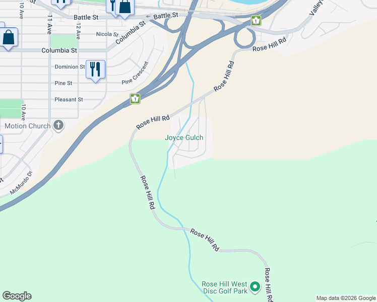 map of restaurants, bars, coffee shops, grocery stores, and more near 118 Player Drive in Kamloops