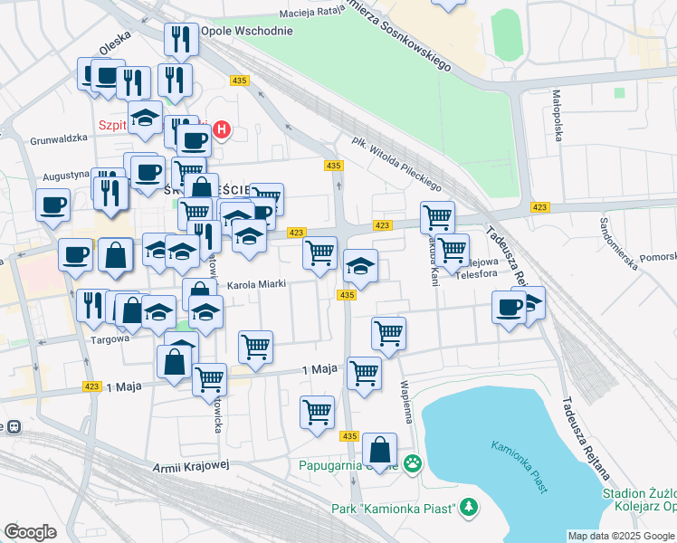map of restaurants, bars, coffee shops, grocery stores, and more near 26 Plebiscytowa in Opole