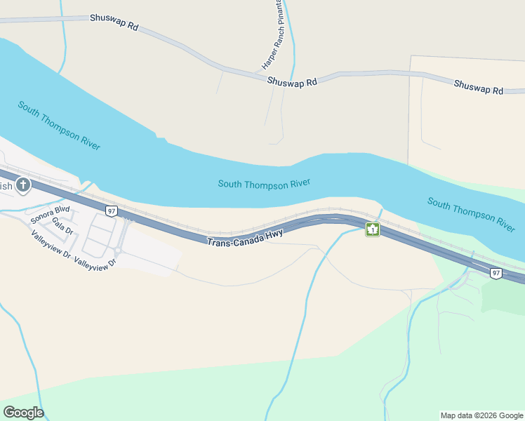 map of restaurants, bars, coffee shops, grocery stores, and more near 3504 British Columbia 97 in Kamloops