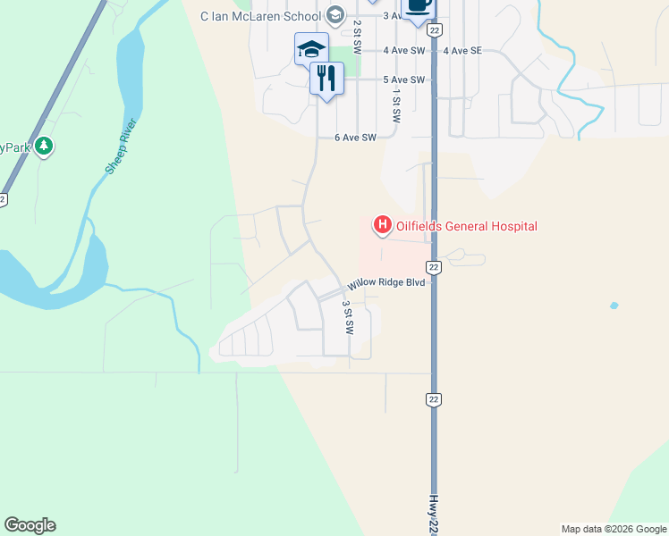 map of restaurants, bars, coffee shops, grocery stores, and more near 950 3 Street Southwest in Diamond Valley