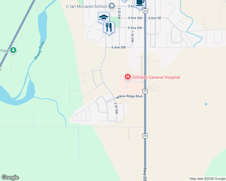 map of restaurants, bars, coffee shops, grocery stores, and more near 950 3 Street Southwest in Black Diamond