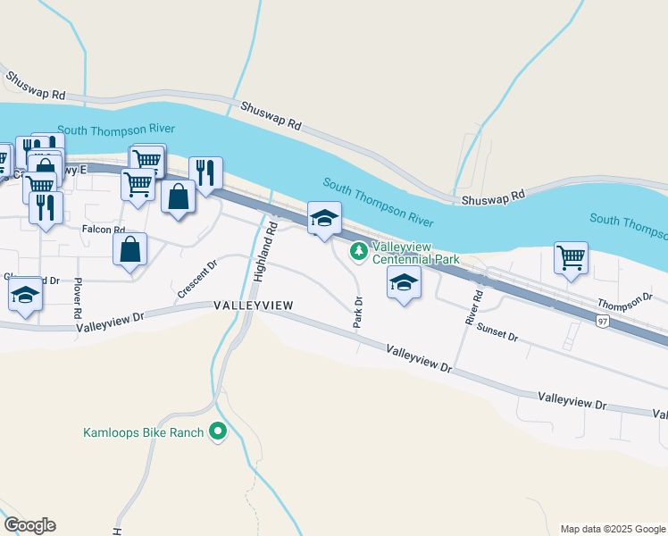 map of restaurants, bars, coffee shops, grocery stores, and more near 2279 Park Drive in Kamloops