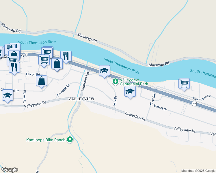 map of restaurants, bars, coffee shops, grocery stores, and more near 2279 Park Drive in Kamloops