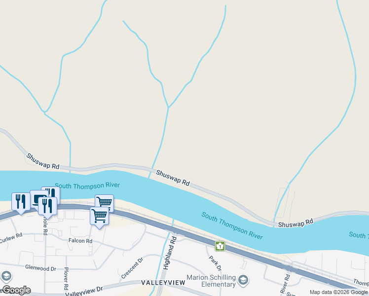 map of restaurants, bars, coffee shops, grocery stores, and more near 715 Shuswap Road in Kamloops
