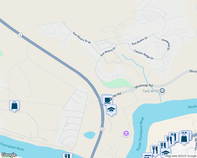 map of restaurants, bars, coffee shops, grocery stores, and more near 200 Sagewood Drive in Kamloops