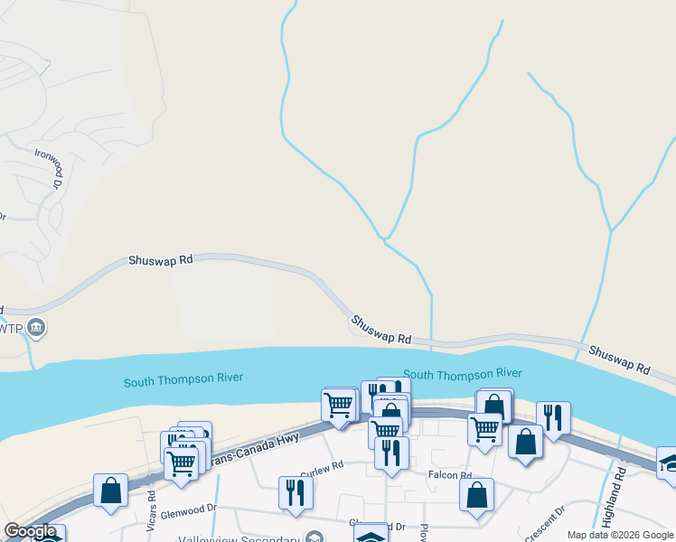 map of restaurants, bars, coffee shops, grocery stores, and more near 660 Shuswap Road in Kamloops