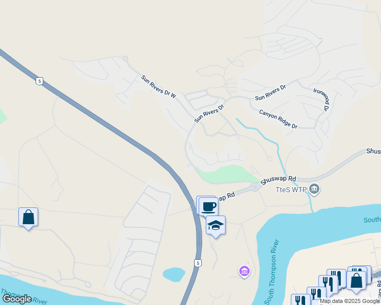 map of restaurants, bars, coffee shops, grocery stores, and more near 200 Sagewood Drive in Kamloops