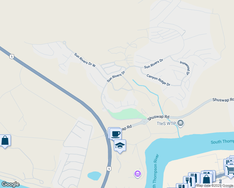 map of restaurants, bars, coffee shops, grocery stores, and more near 1030 Talasa Way in Kamloops