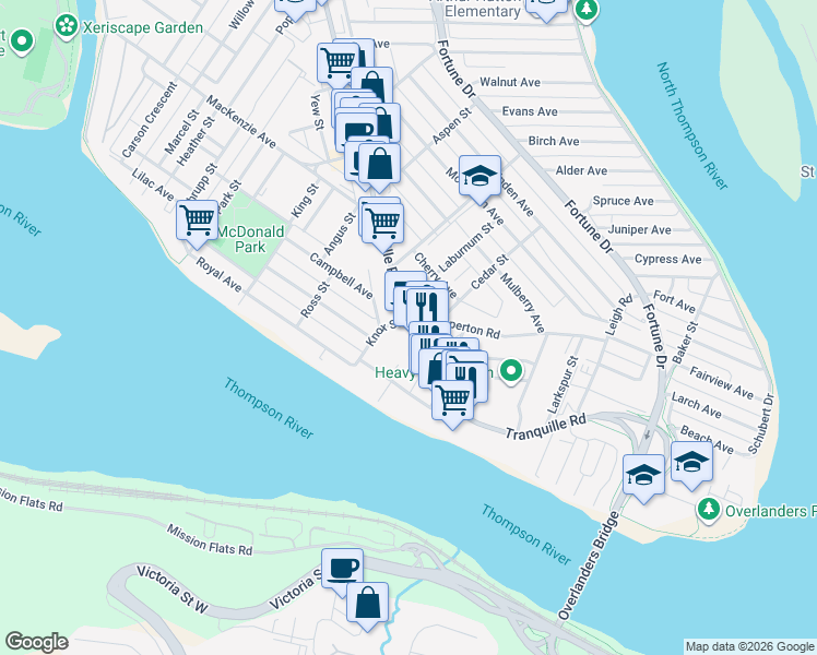 map of restaurants, bars, coffee shops, grocery stores, and more near 259 Tranquille Road in Kamloops