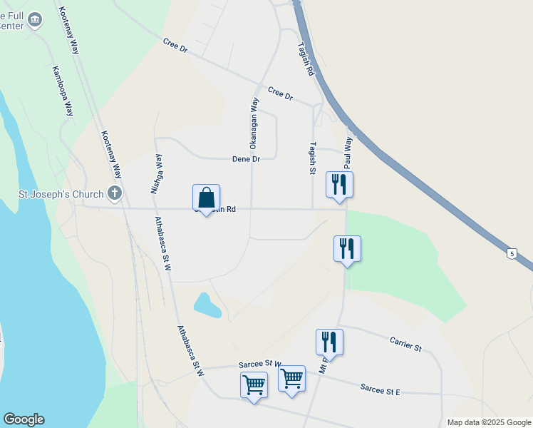 map of restaurants, bars, coffee shops, grocery stores, and more near 489 Chilcotin Road in Kamloops
