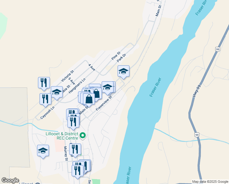 map of restaurants, bars, coffee shops, grocery stores, and more near 567 Fraserview Street in Lillooet