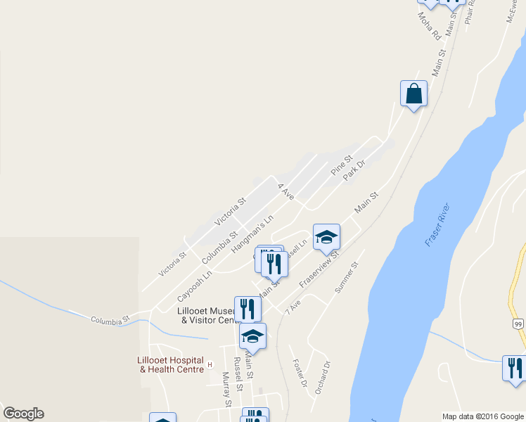 map of restaurants, bars, coffee shops, grocery stores, and more near 452 Columbia Street in Lillooet