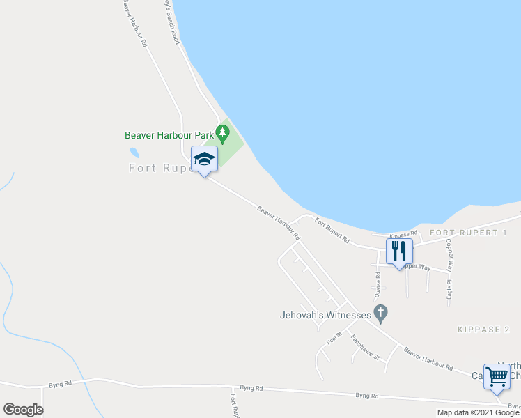 map of restaurants, bars, coffee shops, grocery stores, and more near Beaver Harbour Road in Port Hardy