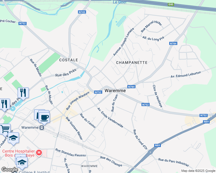 map of restaurants, bars, coffee shops, grocery stores, and more near 41 Avenue Edmond Leburton in Waremme