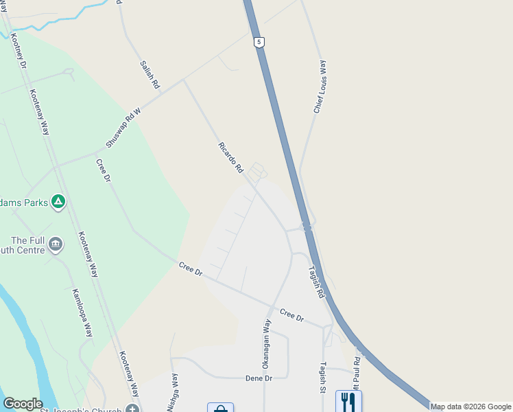 map of restaurants, bars, coffee shops, grocery stores, and more near 1030 Ricardo Road in Kamloops