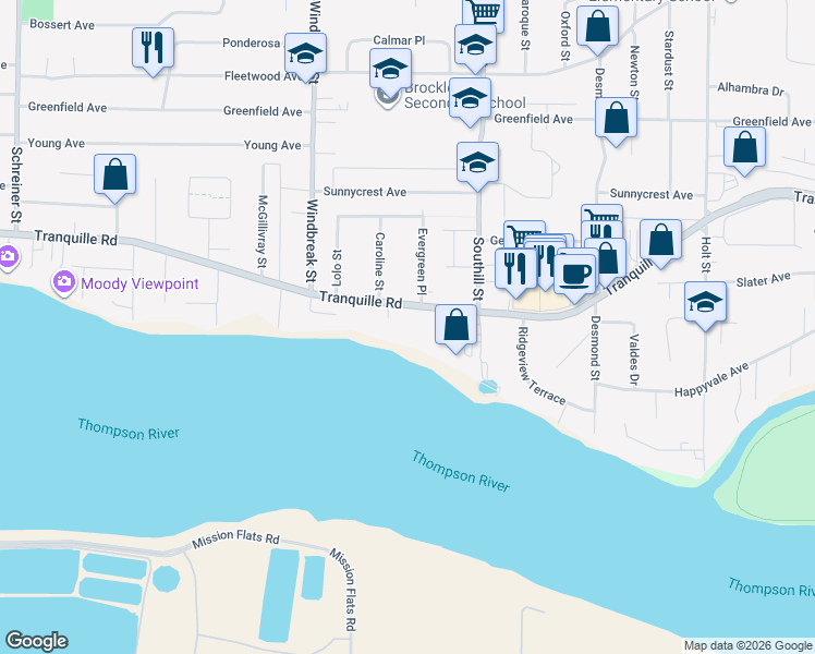 map of restaurants, bars, coffee shops, grocery stores, and more near 1973 Tranquille Road in Kamloops