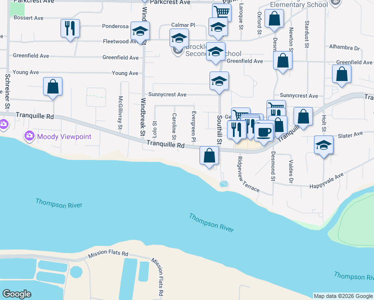 map of restaurants, bars, coffee shops, grocery stores, and more near 1973 Tranquille Road in Kamloops