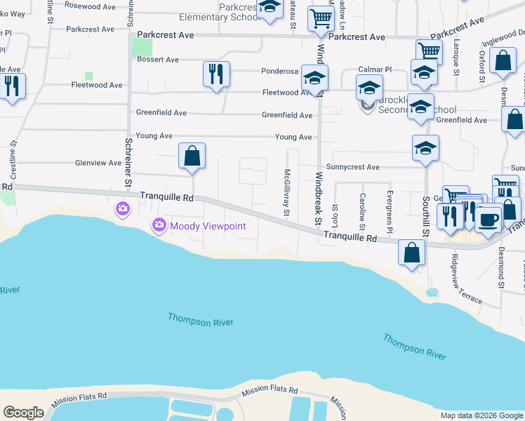 map of restaurants, bars, coffee shops, grocery stores, and more near 2200 Invermere Place in Kamloops
