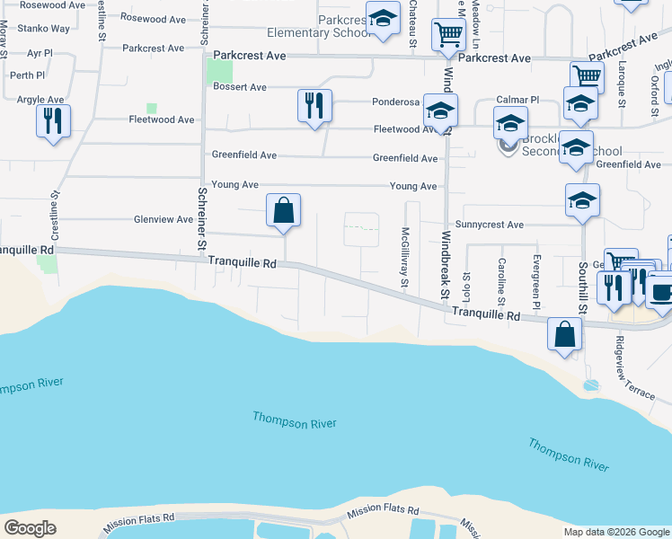 map of restaurants, bars, coffee shops, grocery stores, and more near 2238 Tranquille Road in Kamloops