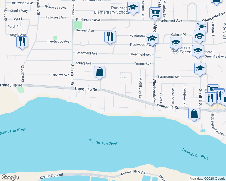 map of restaurants, bars, coffee shops, grocery stores, and more near 2238 Tranquille Road in Kamloops