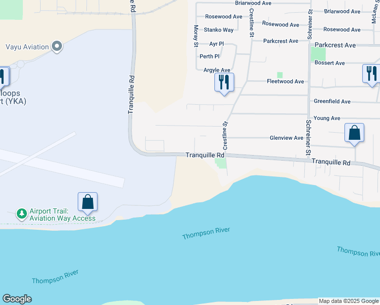 map of restaurants, bars, coffee shops, grocery stores, and more near 2670 Tranquille Road in Kamloops