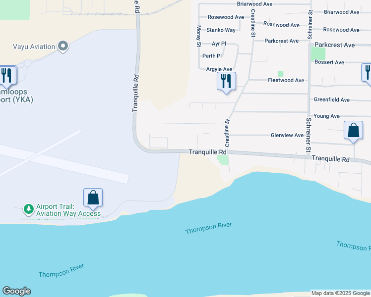 map of restaurants, bars, coffee shops, grocery stores, and more near Tranquille Road in Kamloops
