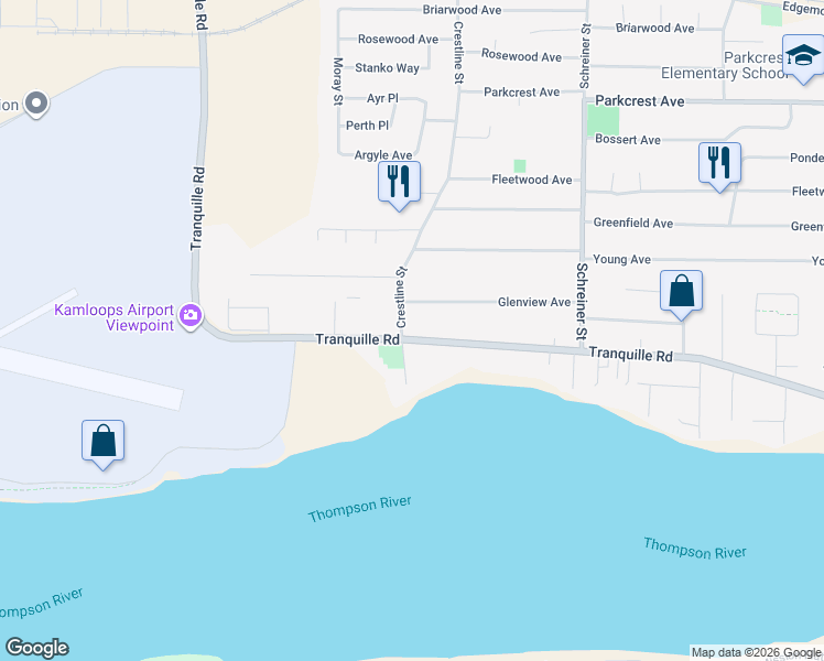 map of restaurants, bars, coffee shops, grocery stores, and more near 775 Crestline Street in Kamloops
