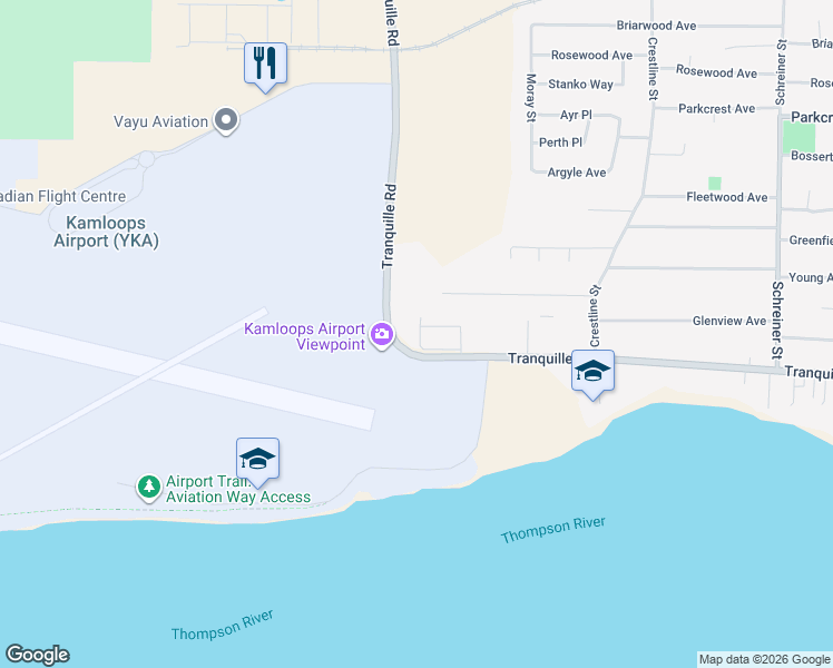 map of restaurants, bars, coffee shops, grocery stores, and more near 2714 Tranquille Road in Kamloops