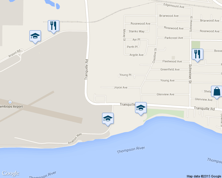 map of restaurants, bars, coffee shops, grocery stores, and more near 2715 Joyce Avenue in Kamloops