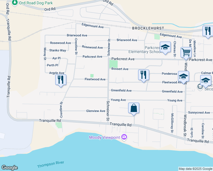 map of restaurants, bars, coffee shops, grocery stores, and more near 978 Schreiner Street in Kamloops