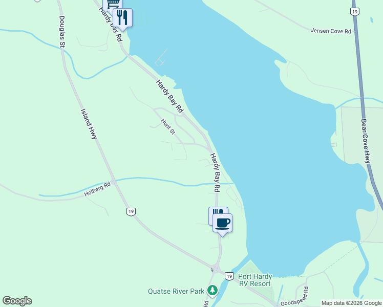 map of restaurants, bars, coffee shops, grocery stores, and more near 6045 Hunt Street in Port Hardy