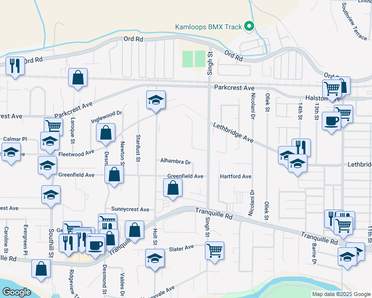 map of restaurants, bars, coffee shops, grocery stores, and more near 960 Ryan Place in Kamloops