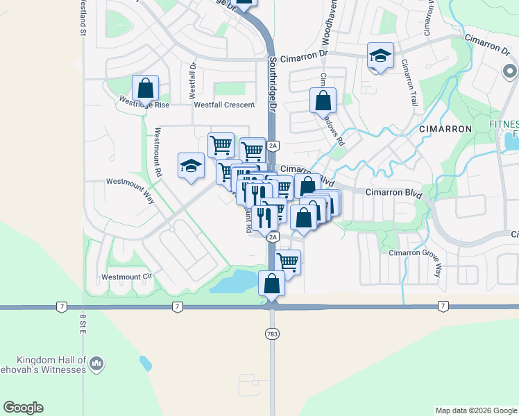 map of restaurants, bars, coffee shops, grocery stores, and more near in Okotoks