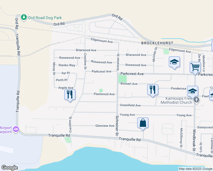 map of restaurants, bars, coffee shops, grocery stores, and more near 2470 Fleetwood Avenue in Kamloops
